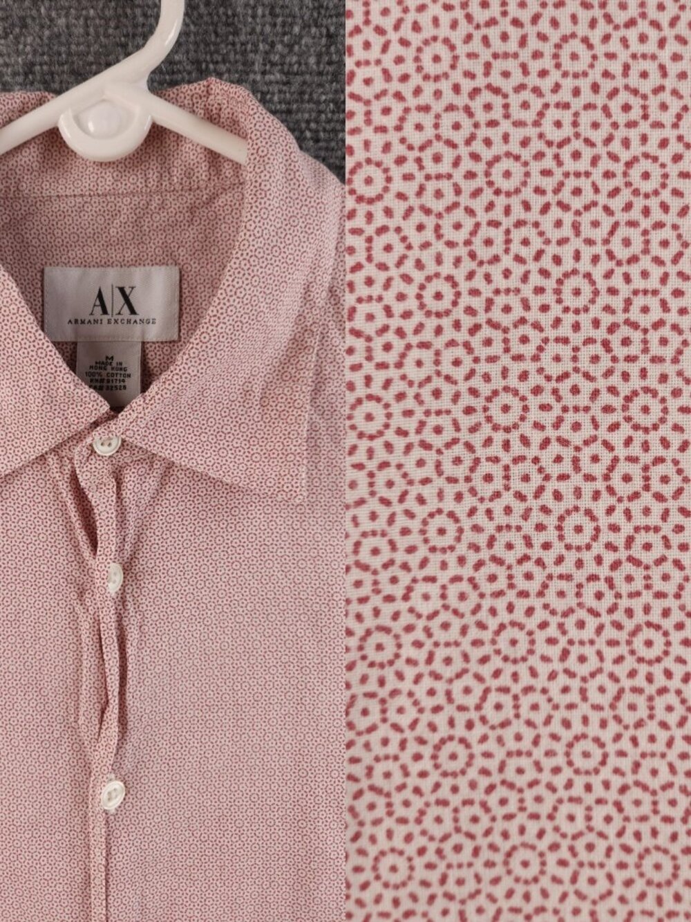 Armani Point Pink Cotton Medium Short Sleeve Shirt Designer Geometric Button Up